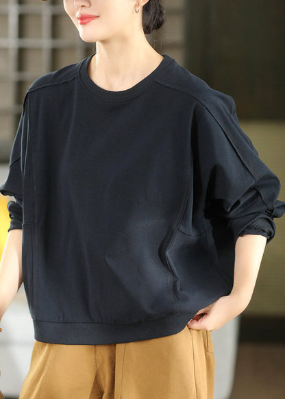 Casual Orange O Neck Patchwork Cotton Pullover Tops Fall