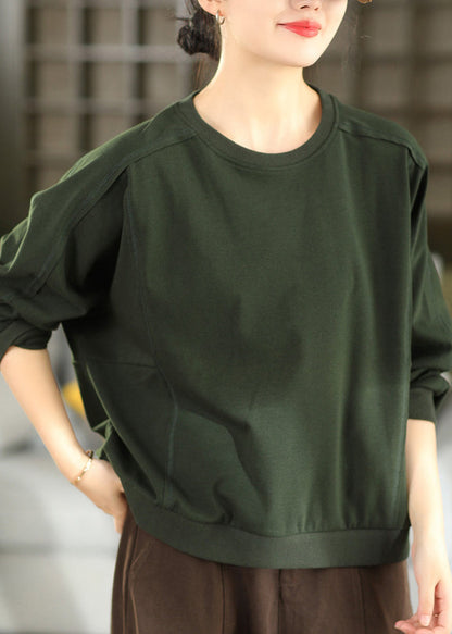 Casual Orange O Neck Patchwork Cotton Pullover Tops Fall