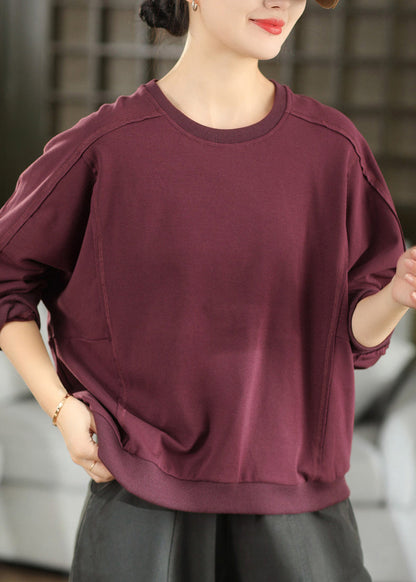 Casual Orange O Neck Patchwork Cotton Pullover Tops Fall
