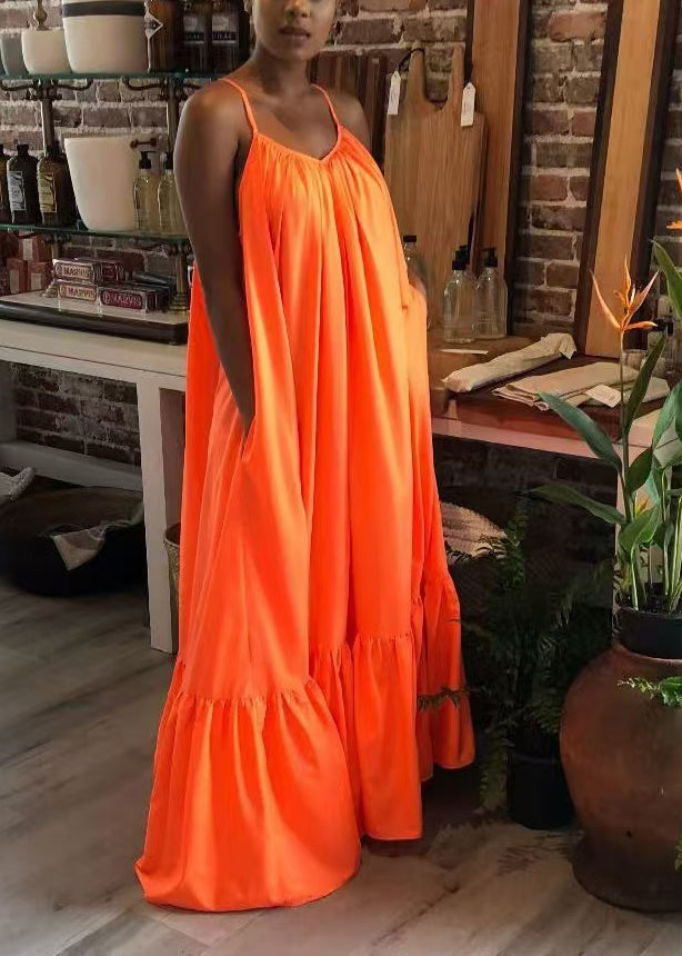 Casual Orange Oversized Exra Large Hem Cotton Cami Dress Summer