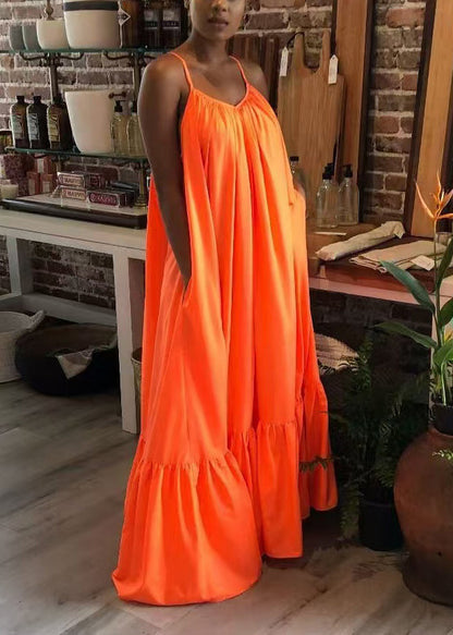 Casual Orange Oversized Exra Large Hem Cotton Cami Dress Summer
