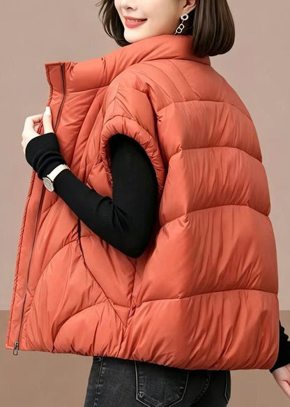Casual Orange Stand Collar Pockets Cotton Filled Waistcoat Winter
