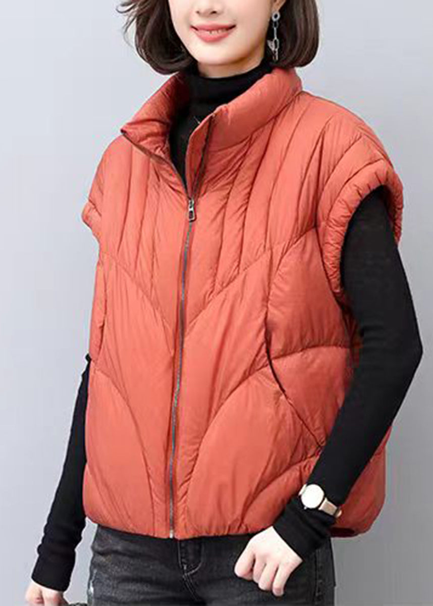 Casual Orange Stand Collar Pockets Cotton Filled Waistcoat Winter