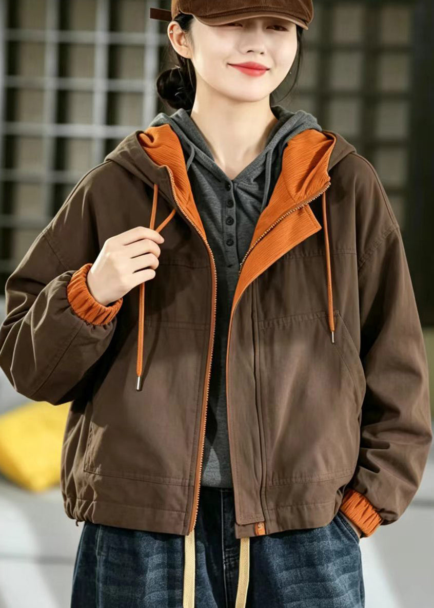 Casual Orange Yellow Reversible Hooded Pockets Patchwork Corduroy Jacket Fall