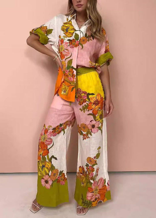 Casual Peter Pan Collar Print Cotton Two Pieces Set Summer