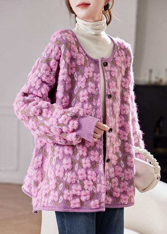Casual Pink Button Cotton Knit Cardigans Spring