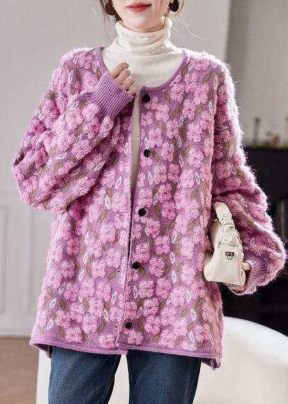 Casual Pink Button Cotton Knit Cardigans Spring