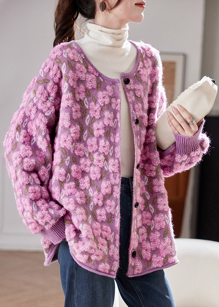 Casual Pink Button Cotton Knit Cardigans Spring