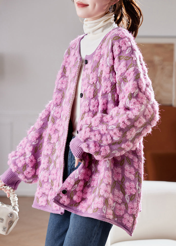 Casual Pink Button Cotton Knit Cardigans Spring