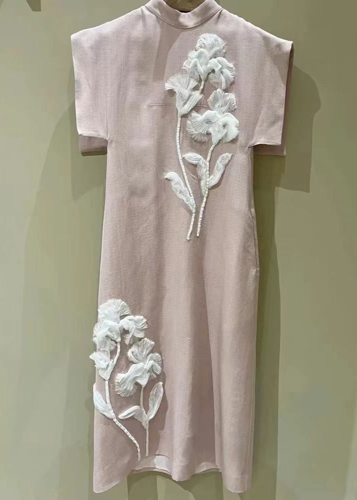 Casual Pink Feather Floral Cotton Straight Dress Summer