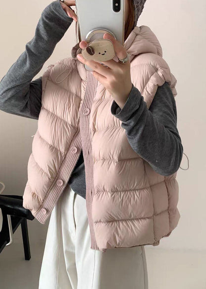 Casual Pink Hooded Warm Fine Cotton Filled Vests Winter