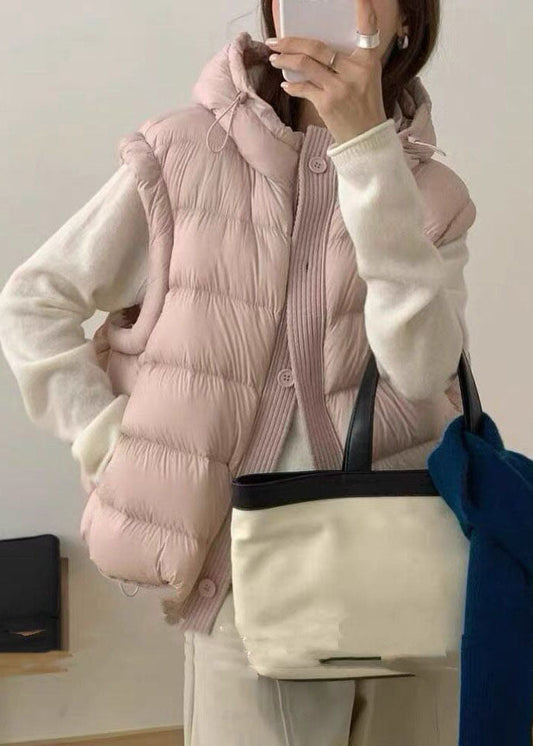 Casual Pink Hooded Warm Fine Cotton Filled Vests Winter