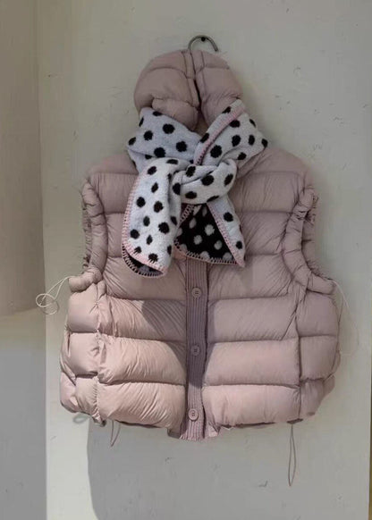 Casual Pink Hooded Warm Fine Cotton Filled Vests Winter