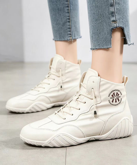 Casual Pink Lace Up Faux Leather High Top Sneakers