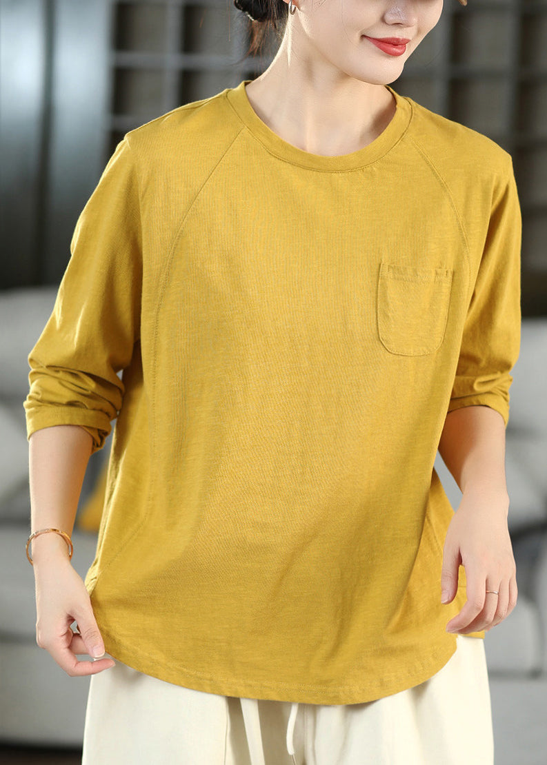 Casual Pink O Neck Patchwork Cotton T Shirts Fall