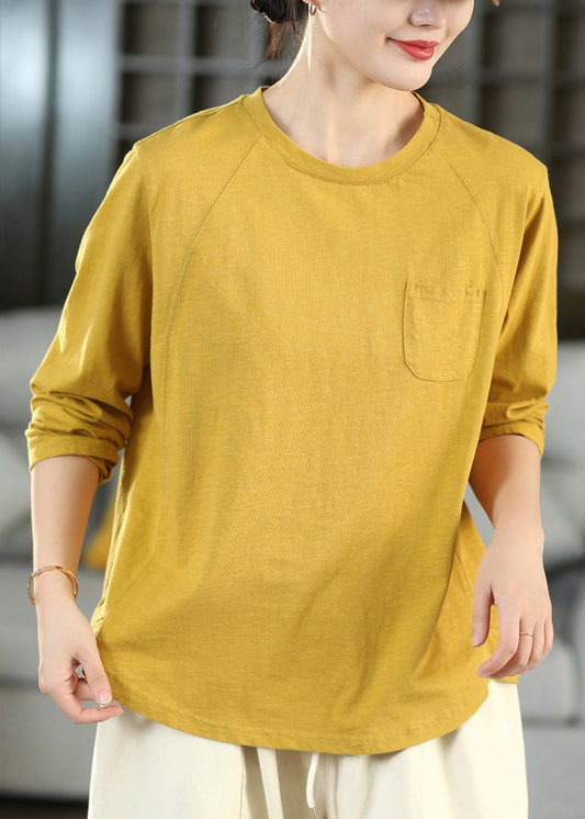 Casual Pink O Neck Patchwork Cotton T Shirts Fall