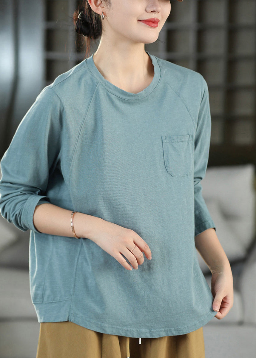 Casual Pink O Neck Patchwork Cotton T Shirts Fall