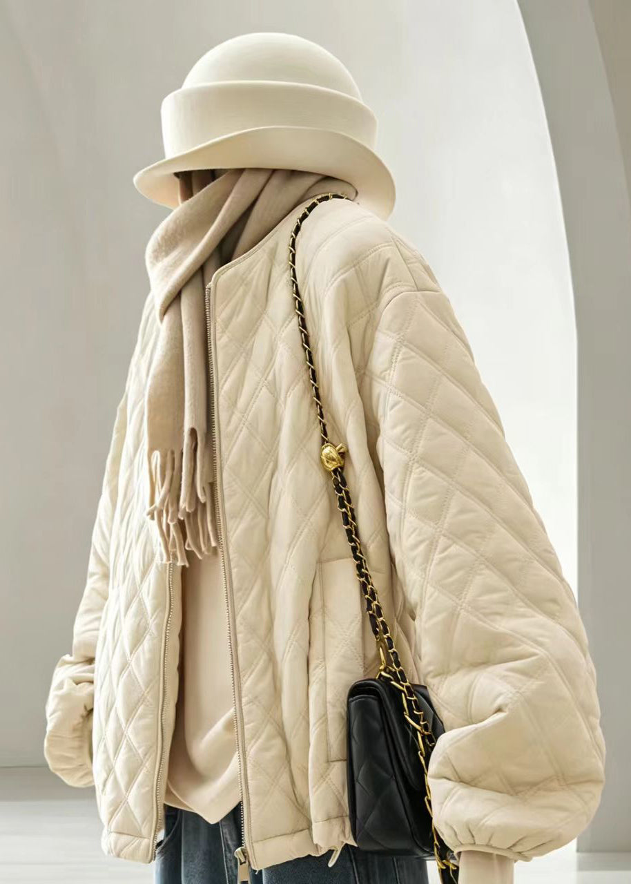 Casual Pink O-Neck Quilted Cotton Filled Jackets Winter