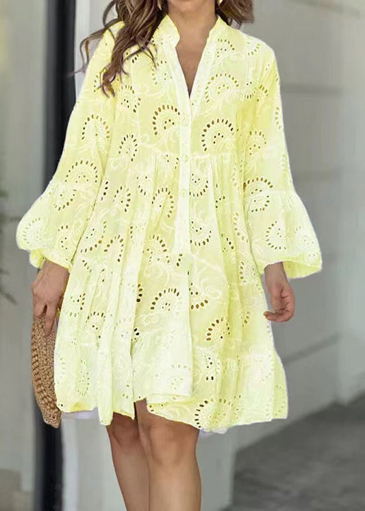 Casual Pink Oversized Hollow Out Cotton Sun Dress Summer