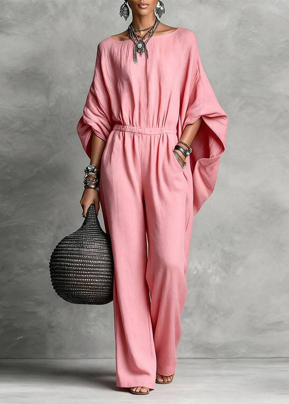 Casual Pink Patchwork High Waist Solid Jumpsuits Fall