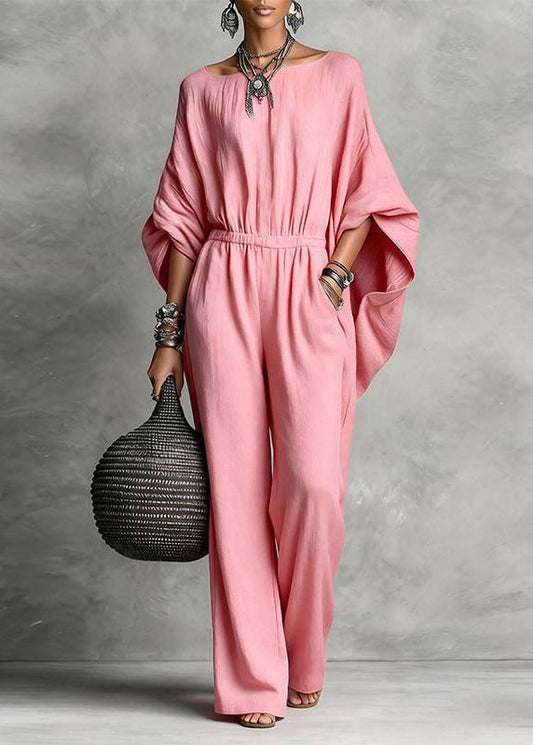 Casual Pink Patchwork High Waist Solid Jumpsuits Fall