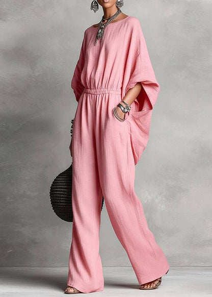 Casual Pink Patchwork High Waist Solid Jumpsuits Fall