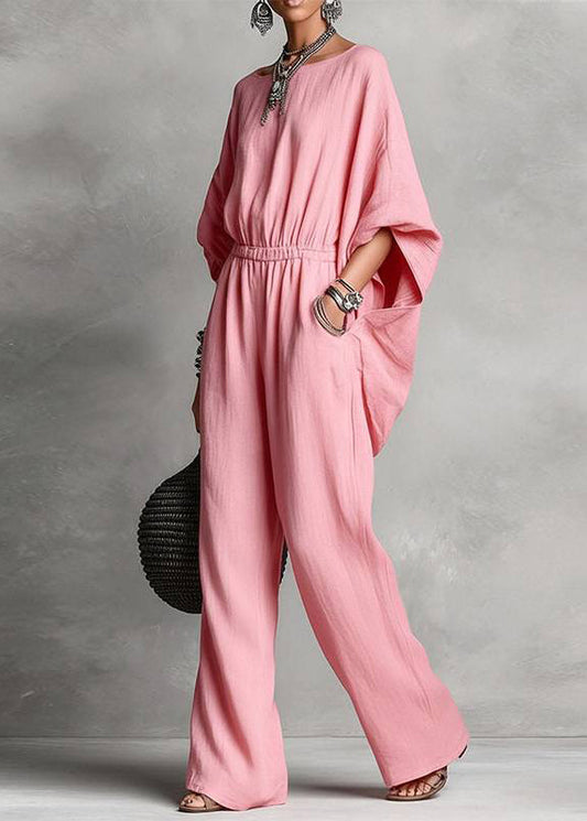 Casual Pink Patchwork High Waist Solid Jumpsuits Fall
