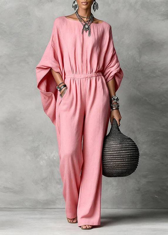 Casual Pink Patchwork High Waist Solid Jumpsuits Fall