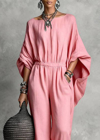 Casual Pink Patchwork High Waist Solid Jumpsuits Fall