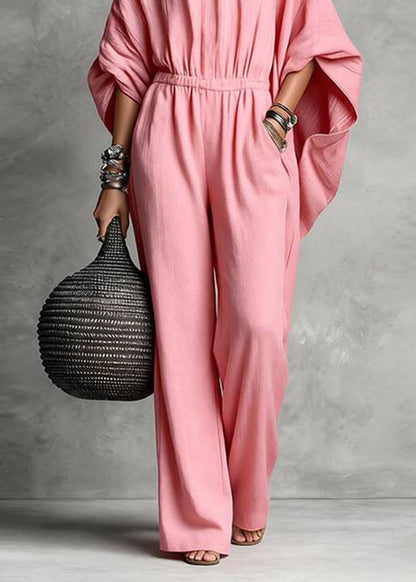 Casual Pink Patchwork High Waist Solid Jumpsuits Fall