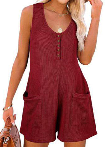Casual Pink Patchwork Pocket Jumpsuit Summer