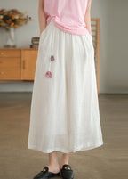 Casual Pink Pockets Lace Up Elastic Waist Linen Wide Leg Pants Summer