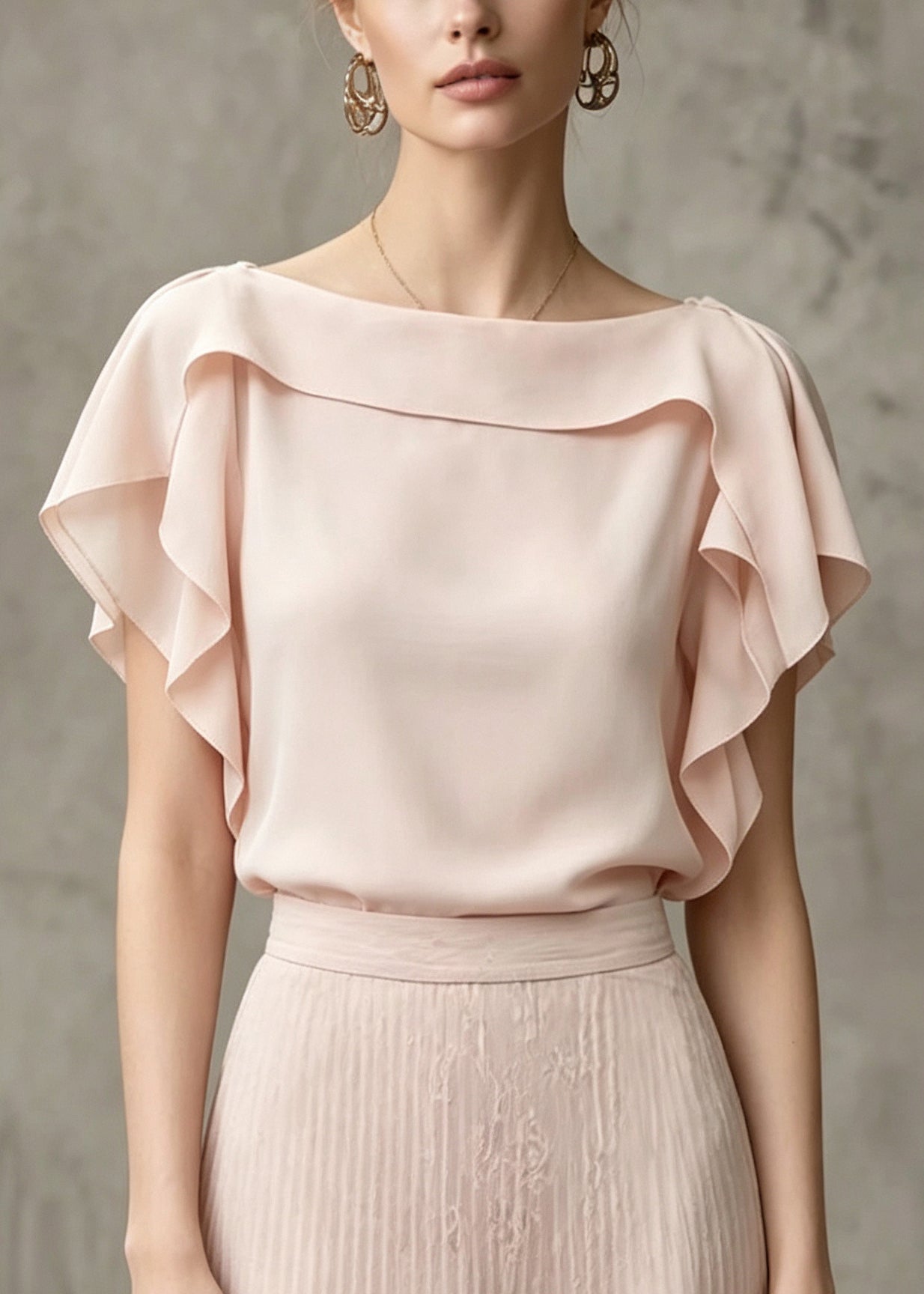 Casual Pink Ruffled Cotton Shirt Tops Summer