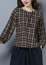 Load image into Gallery viewer, Casual Plaid O Neck Patchwork Cotton T Shirts Tops Long Sleeve