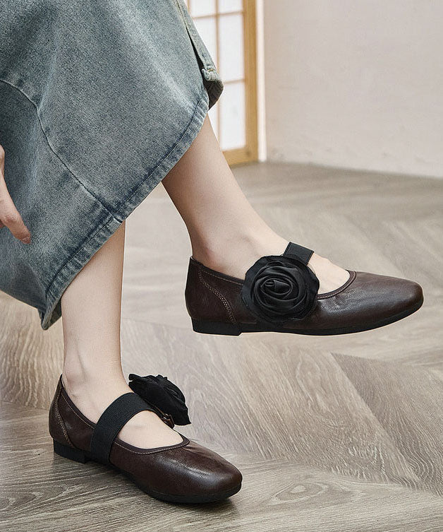 Casual Pointed Toe Flat Feet Shoes Chocolate Faux Leather