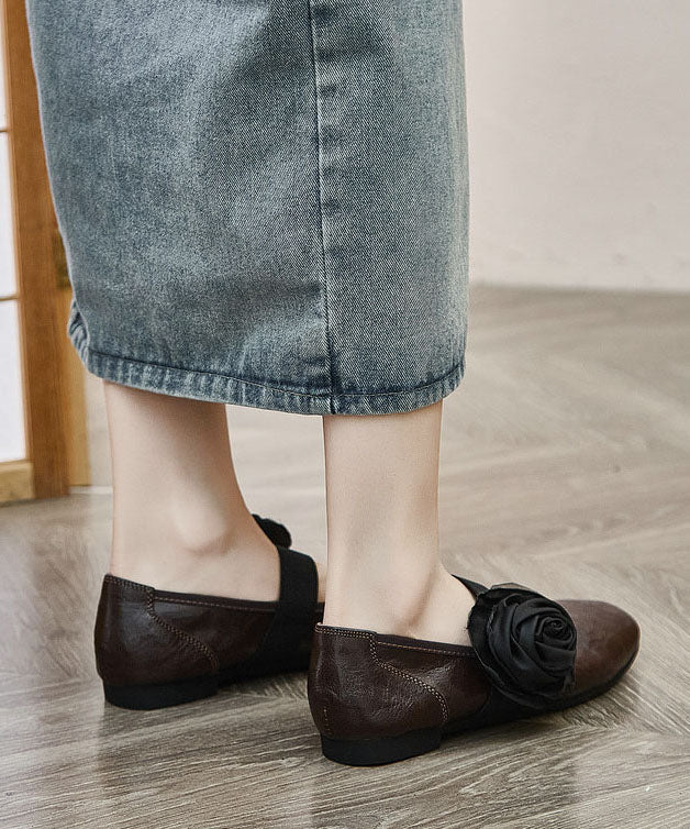 Casual Pointed Toe Flat Feet Shoes Chocolate Faux Leather