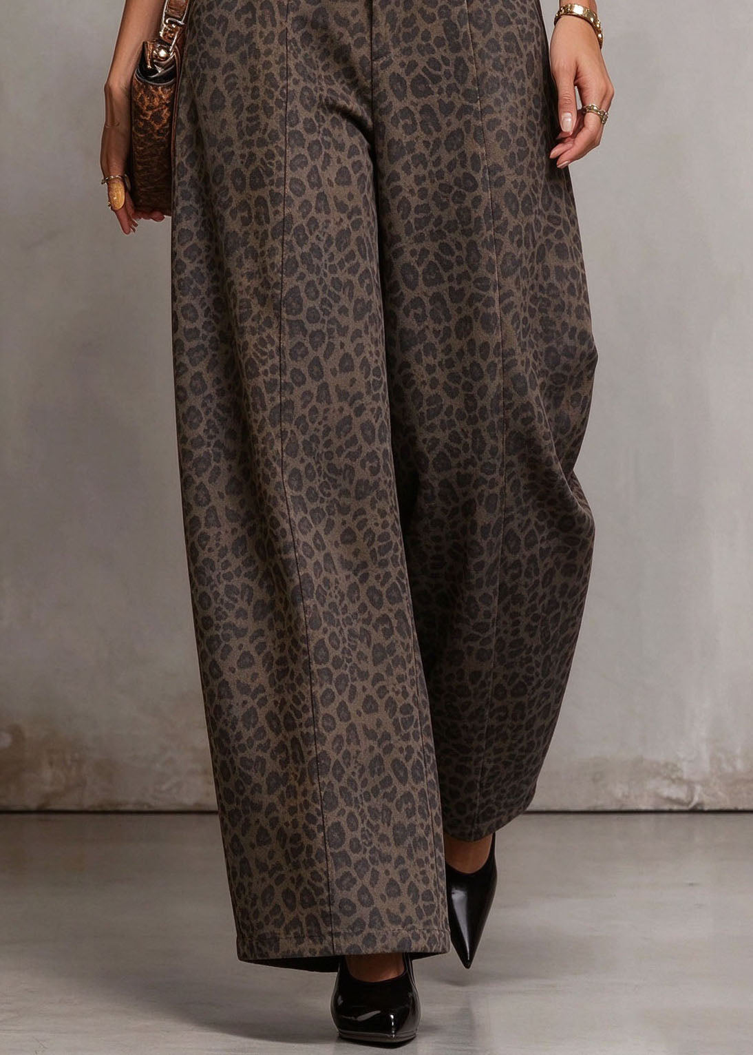 Casual Print Elastic Waist Wide Leg Pants Fall