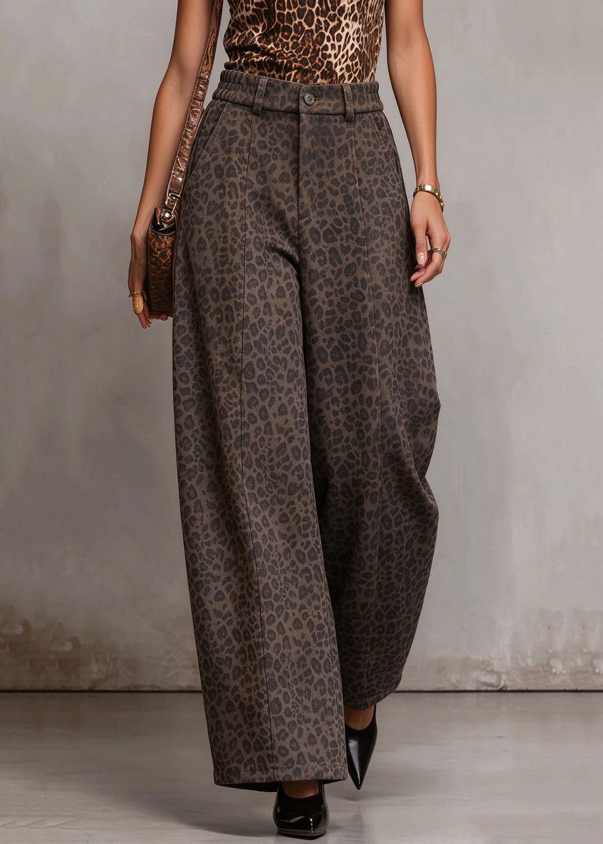 Casual Print Elastic Waist Wide Leg Pants Fall