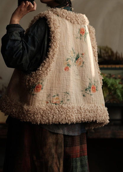Casual Print Faux Fur Patchwork Fine Cotton Filled Vest Sleeveless