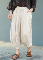 Casual Purple Elastic Waist Pockets Patchwork Cotton Lantern Pants Summer