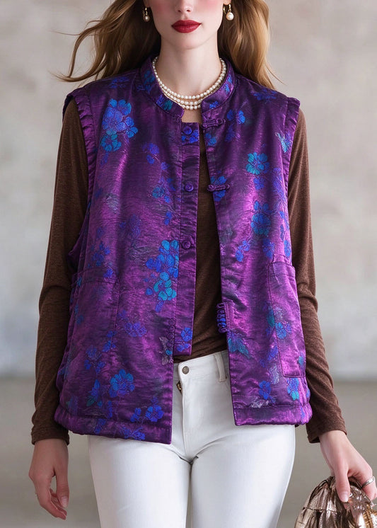 Casual Purple O-Neck Patchwork Thick Silk Cotton Cardigans Winter