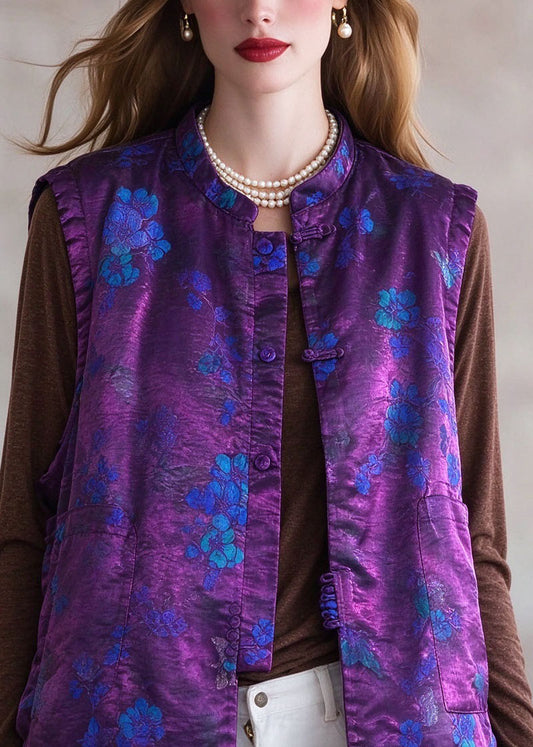 Casual Purple O-Neck Patchwork Thick Silk Cotton Cardigans Winter