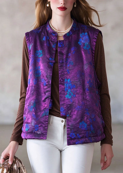 Casual Purple O-Neck Patchwork Thick Silk Cotton Cardigans Winter
