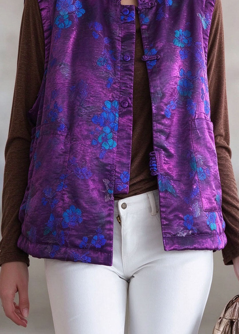 Casual Purple O-Neck Patchwork Thick Silk Cotton Cardigans Winter