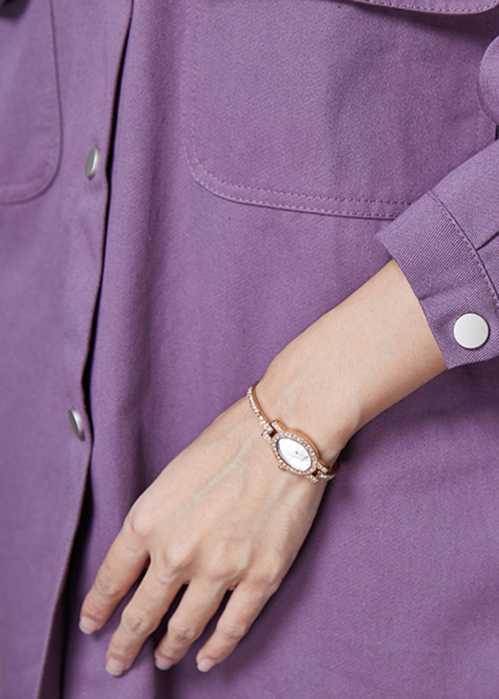 Casual Purple Oversized Pockets Cotton Blouses Spring