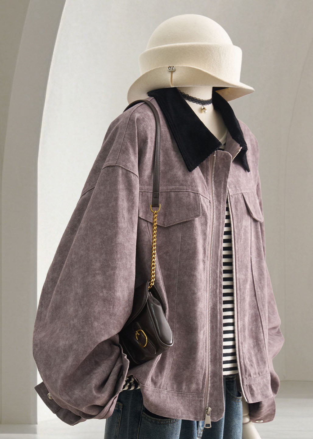 Casual Purple Patchwork Turn-Down Collar Jacket Fall