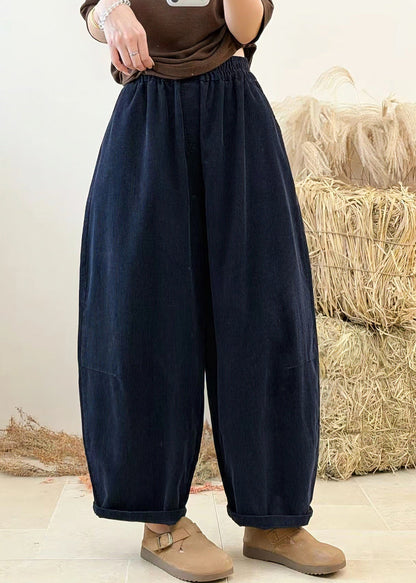 Casual Purple Pockets Patchwork Elastic Waist Corduroy Pants Autumn