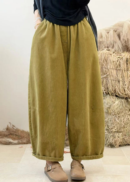 Casual Purple Pockets Patchwork Elastic Waist Corduroy Pants Autumn