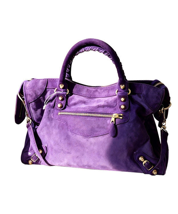 Casual Purple Rivet Solid Durable Fine Suede Tote Handbag