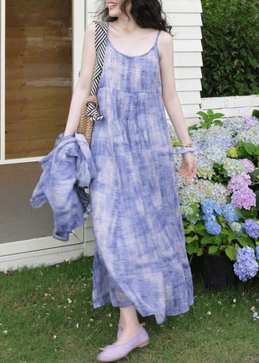 Casual Purple Tie Dye Cardigans And Spaghetti Strap Dress Two Pieces Set Spring